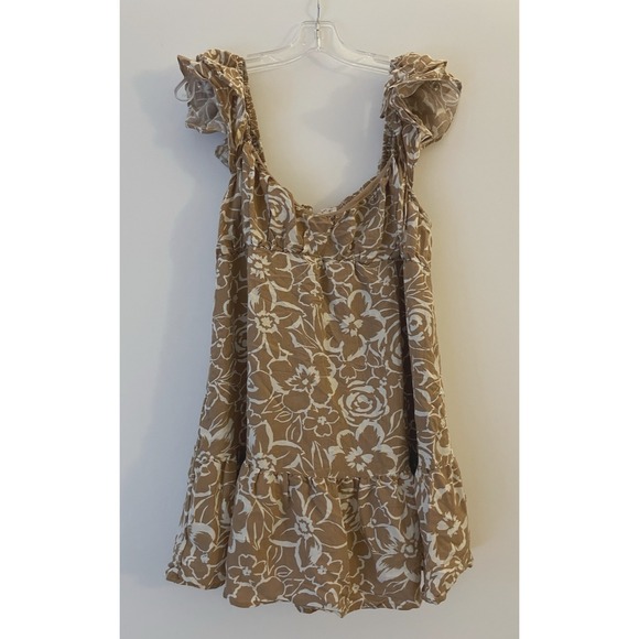 Blu Pepper Dresses & Skirts - Blu Pepper Babydoll Dress Womens Size L Mini Brown Cream Floral‎ Lined
